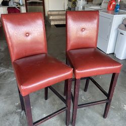 2 Red Faux Leather Bar Stools with Backs