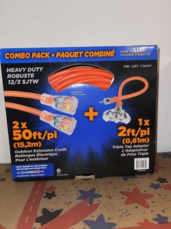 2-pack 50ft Prime Outdoor Extension Cords 12/3 gauge with 2ft 