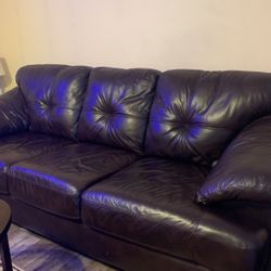Dark Brown Leather Couch & Chair with Ottoman 