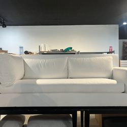 White Linen Modena Sofa – Right Arm Bench Seat, Track Arm – Contemporary Sectional Couch Lounger