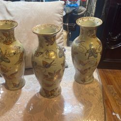 3 Gold Butterfly Vases $50 Each