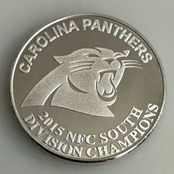 Highland Mint Carolina Panthers 2015 NFC South Division Champions 39mm Silver Plated Medallion Flip Coin Limited Edition Sports Memorabilia In Origina