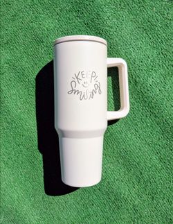 Keep Smiling Etched40oz Pearl Stainless Steel Tumbler Grip Mug Cup+Lid/Straw New