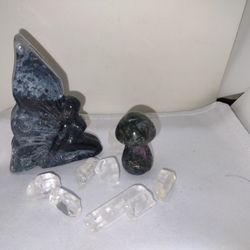 Moss Agate Fairy And Mushroom Crystal Bundle