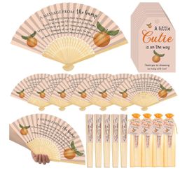50 Sets Cutie Baby Shower Hand Fans for Guests, Bamboo Folding Fans with Thank You Cards Organza Bags A Little Cutie in on The Way Baby Shower Gender 