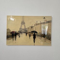 Eiffel In The Rain Marsala Umbrella Canvas Wall Art H: 24" W: 35"