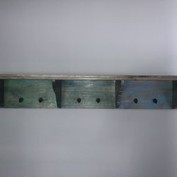 Rare 51” Handmade Coastal Style Solid Mango Wood Shelf with Hooks