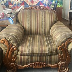 Three Piece Wood Trim Chair, Loveseat And Couch Set