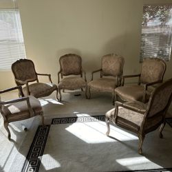 Set of 6 French Louis XV Style Upholstered Fauteuil Armchairs