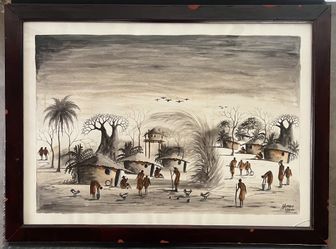 Original African Folk Painting - Artist Moses Master - Framed 30x22.5” 