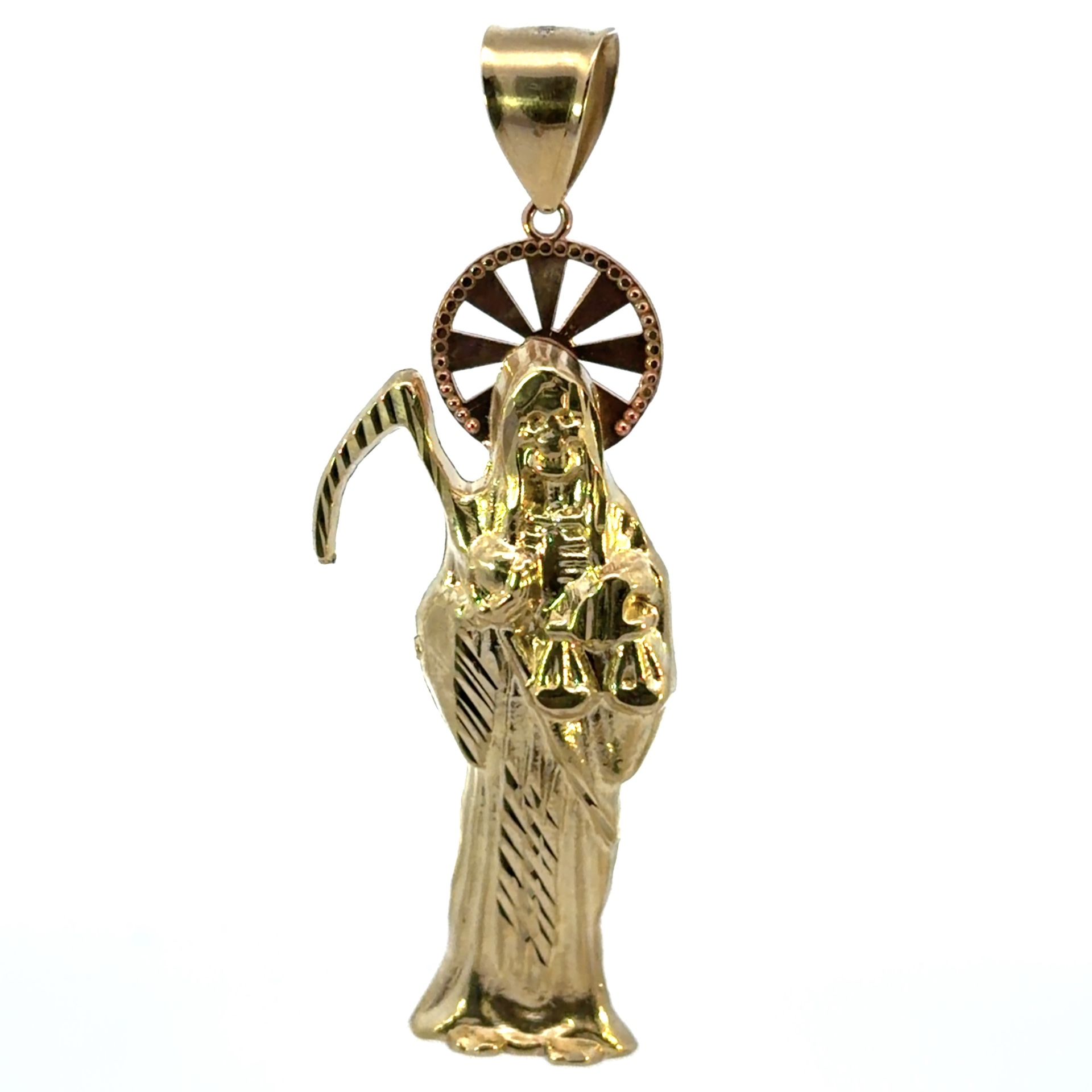 Men’s 10k Yellow Gold Santa Muerte 3” Inch Pendant For Necklace GP3119401
