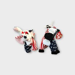 Ty Beanie Babies Patriotic Pair – “Righty” the Elephant & “Lefty” the Donkey (2000 Election Set)