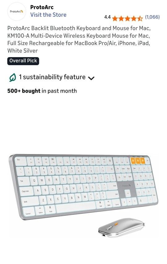 ProtoArc Backlit Bluetooth Keyboard and Mouse for Mac