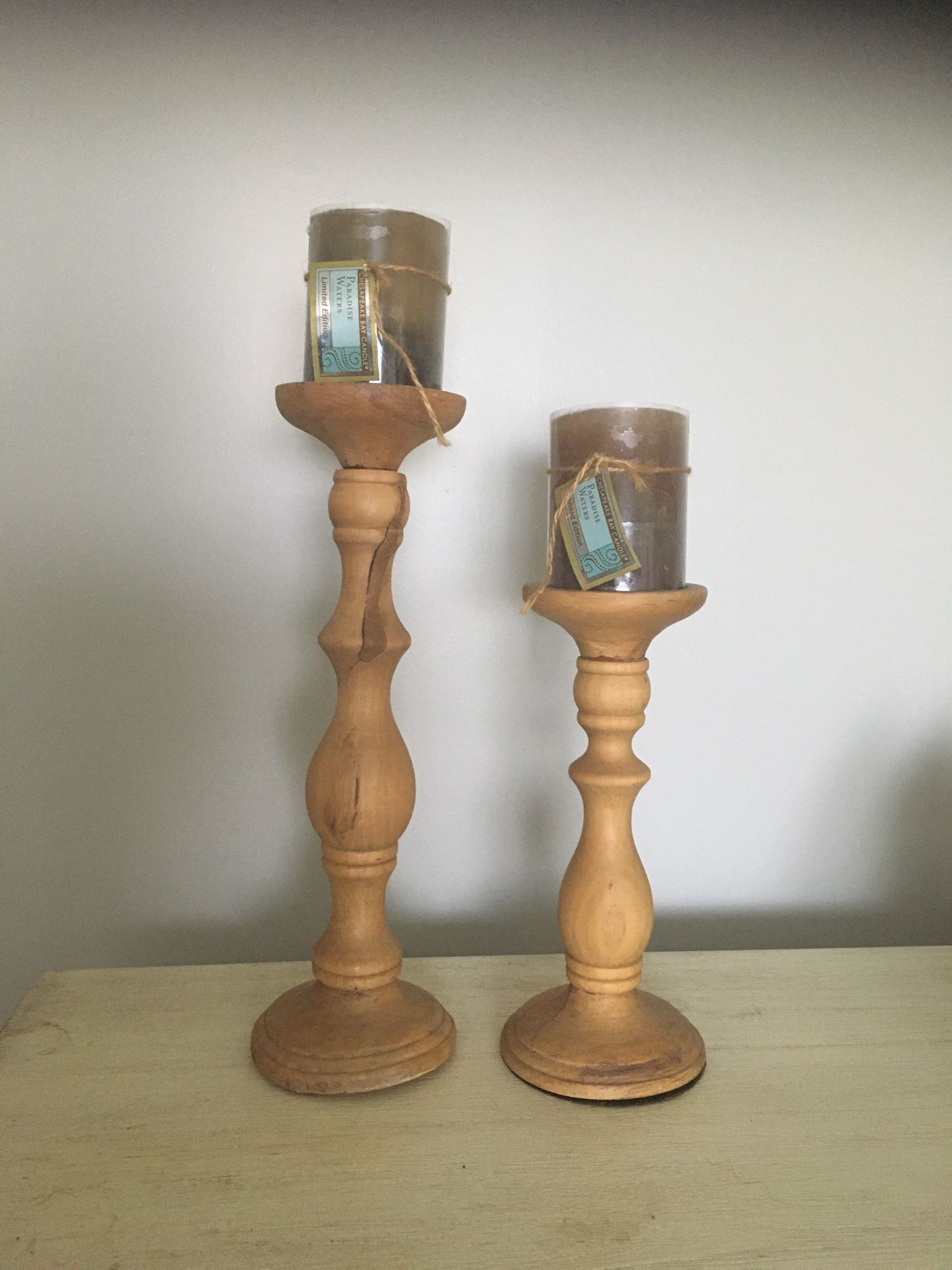 All Wood Pillar/Candle Holders and Paradise Waters Candles