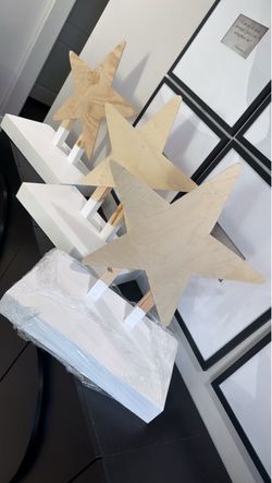 Wooden Star Decor on White Base Stand