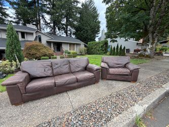 Brown Leather Sofa and Chair