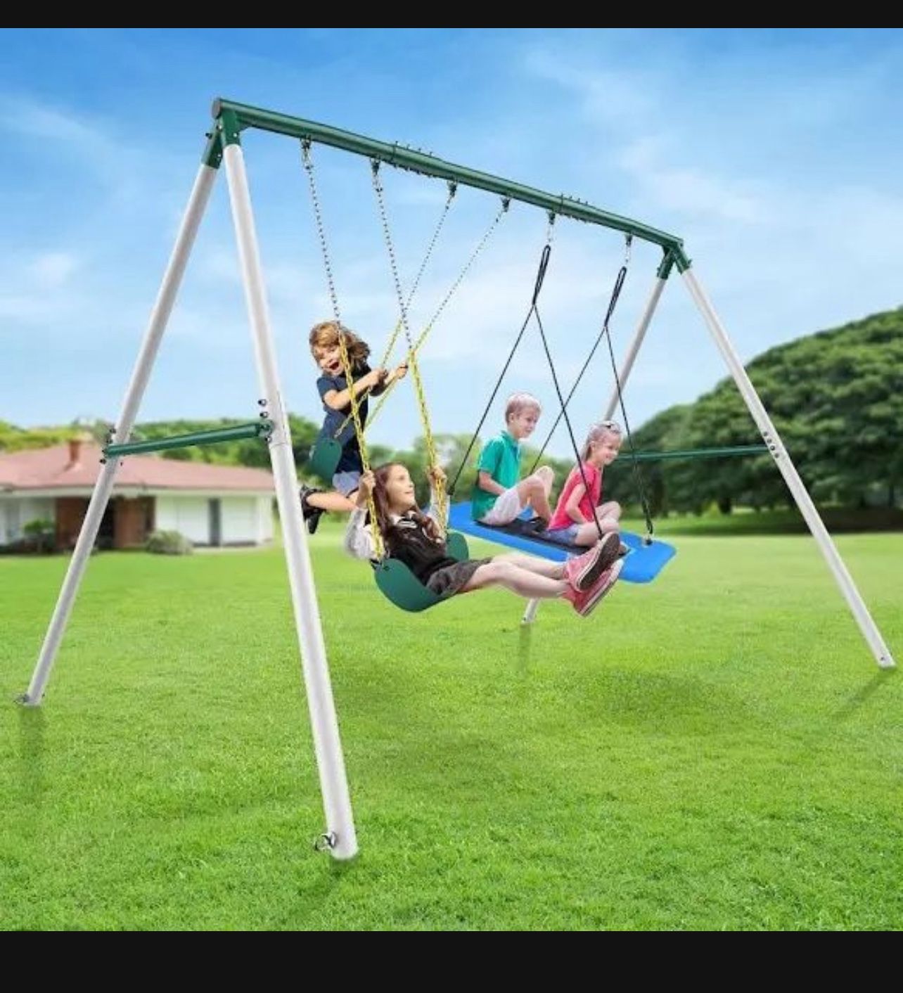 New in a sealed box Hapfan 7.3ft Tall Heavy Duty Swing Set, 3 Swings Metal Swing Sets for Backyard, Big Kids Playset for Playground Outdoor (B614)