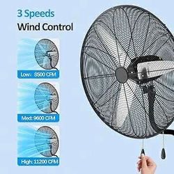 Wall Mount Oscillating Fan 30 Inch, 11200 CFM Metal Industrial Fan with 3 Speeds(yellow)