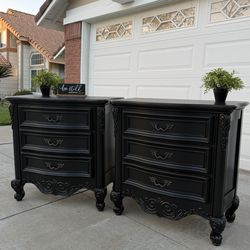 (2) Gorgeous Black 3-Drawer Large Wood Night Stands