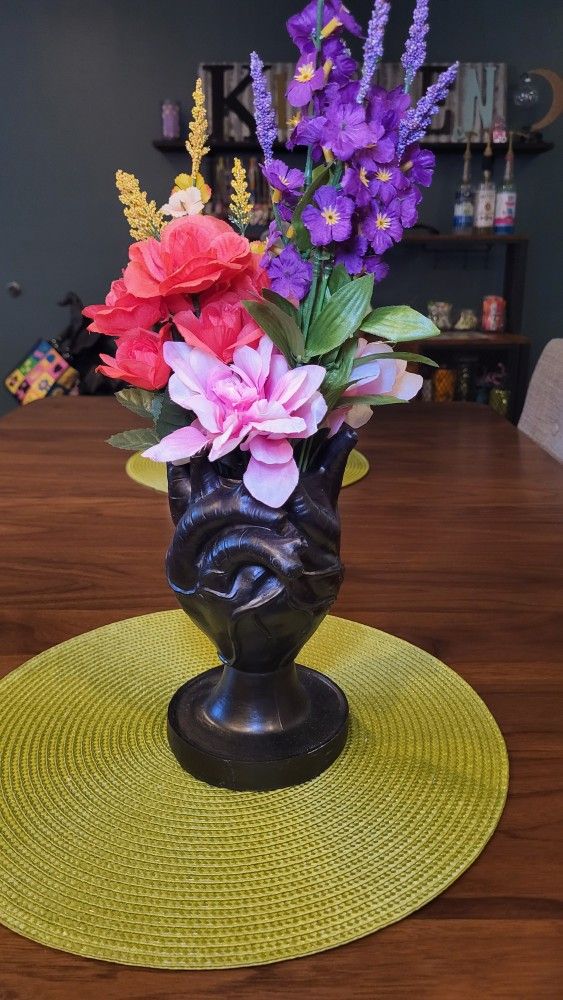 Anatomical Heart Planter With Faux Flower Assortment
