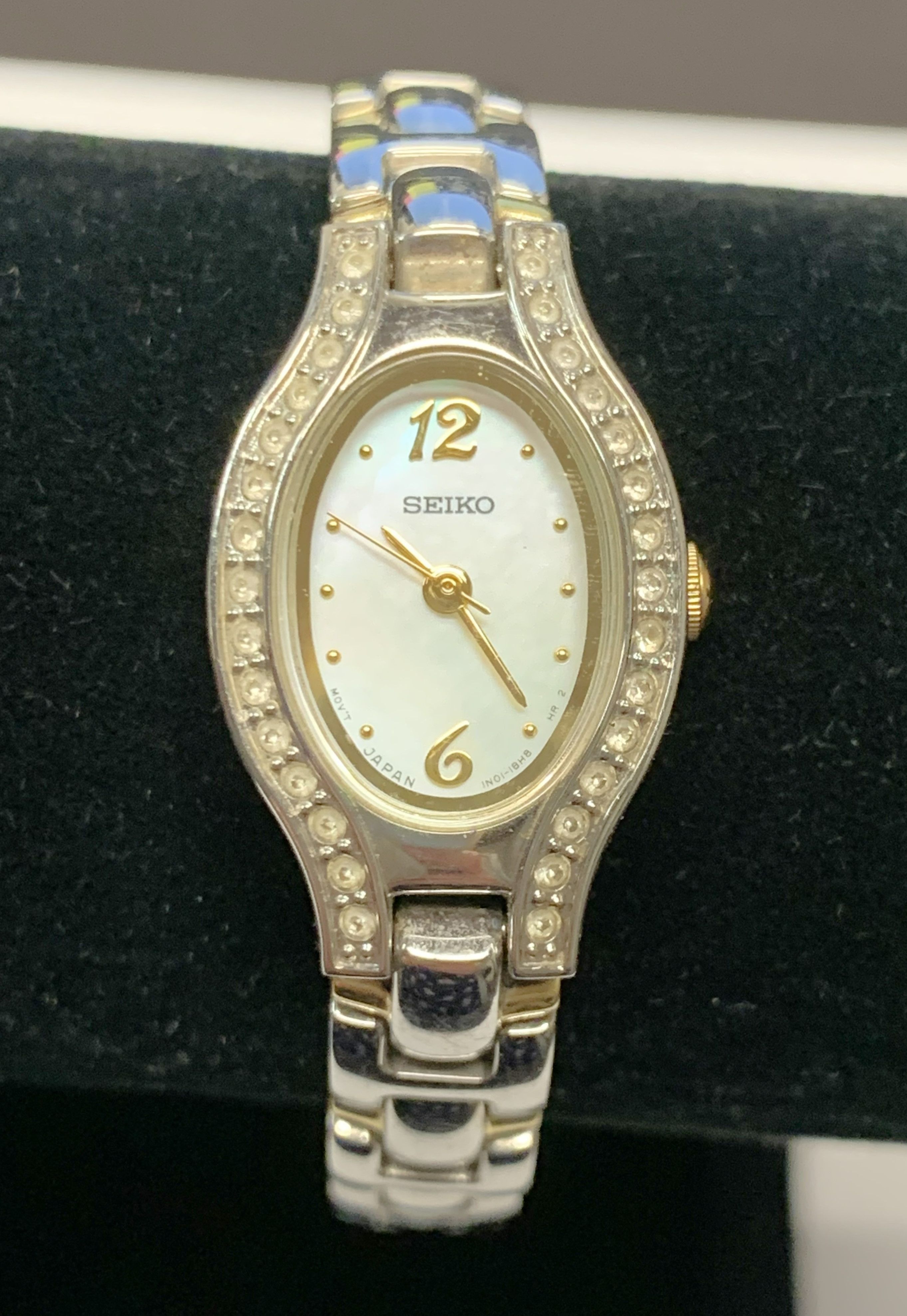 Vintage Seiko Stainless Steel Gold Tone Gem Accented Women's Watch 7"