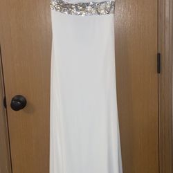 White Bling One Strap Halter Dress with Small Train