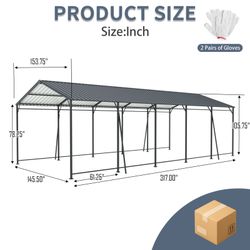 13*26.5 FT Carport, Heavy Duty Carport with Galvanized Steel Roof and Frame, Metal Carport Large Garage with 4 Fixed inclined square tube supports(W54