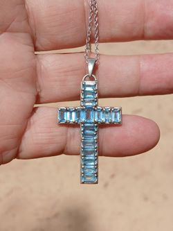 Swiss Topaz Cross Pendant, Rhodium Over Sterling Silver. 1 3/4" L, 1" W.
