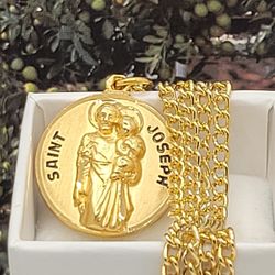 10K GP SAINT JOSEPH NECKLACES AND PENDANT. 10'in
