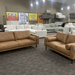 Modern Camel Sofa And Love Seat 