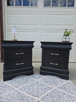 Modern Luxe Pair of Solid Wood Nightstands / Bedside Tables