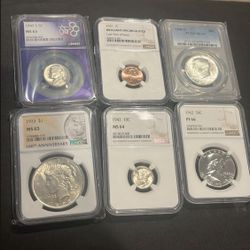 Graded Coin Lot 2025 Cent War Nickel Mercury Dime Franklin Half Dollar Peace Dollar And Kennedy Half Dollar