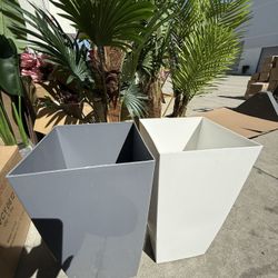 Plants Flowers Pot 2 Pcs Set White And Grey 