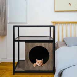 Cat House Side Table with Shelves