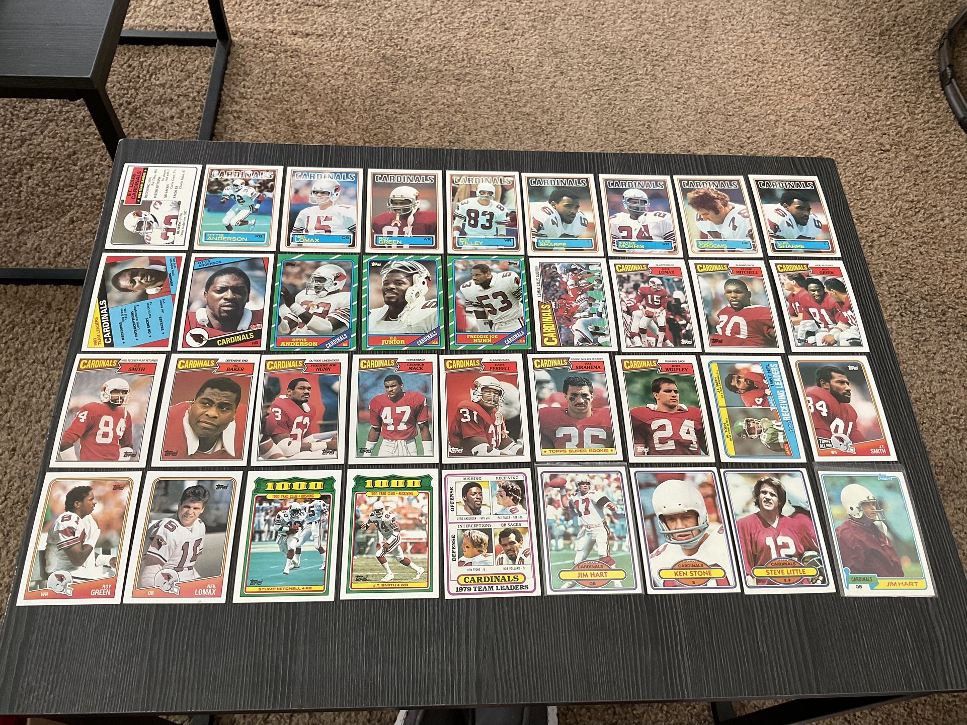 36 Topps 1980s St. Louis Cardinals Football Cards With Many Stars Ottis Anderson, Jim Hart, Etc