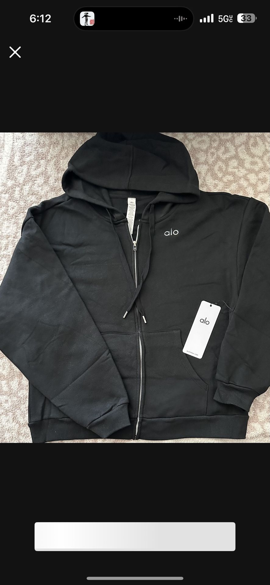 Alo Black Zip Up Hoodie Size S $75 **READ DESCRIPTION**