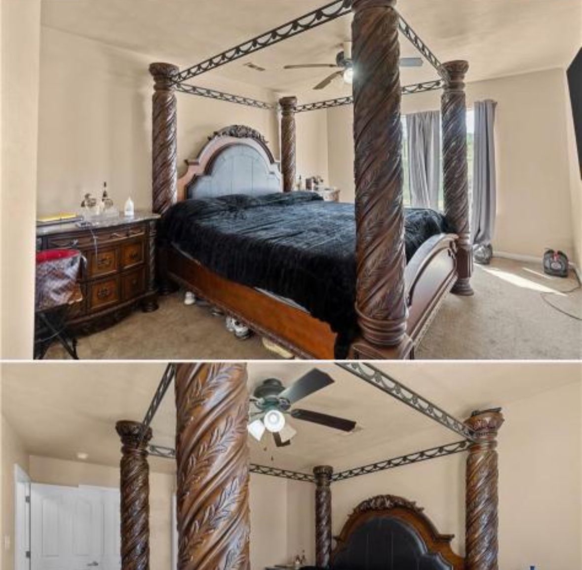 King Bedroom Set Canopy Headboard Footboard & Door mirror OBO