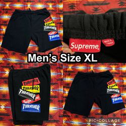 Supreme Thrasher Multi-Logo Black Sweat Shorts Mens Size XL Pockets
