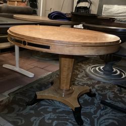 Biedermeier-Style Round Dining Burl Wood Table. 
