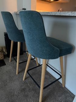 Set of 2 Blue/Teal Counter Height Bar Stools