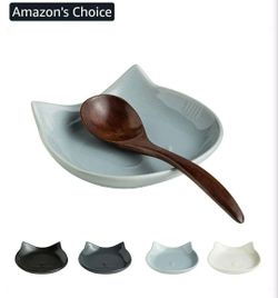 New Ceramic Spoon Rest for Kitchen Counter, 5.12 Inches Cute Spoon Holder for Stove Top, Cat Utensil Rest Cooking Spoon Holder, 1 Pack Light Gray