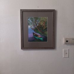 PAINTING OF CANOE ON A LAKE