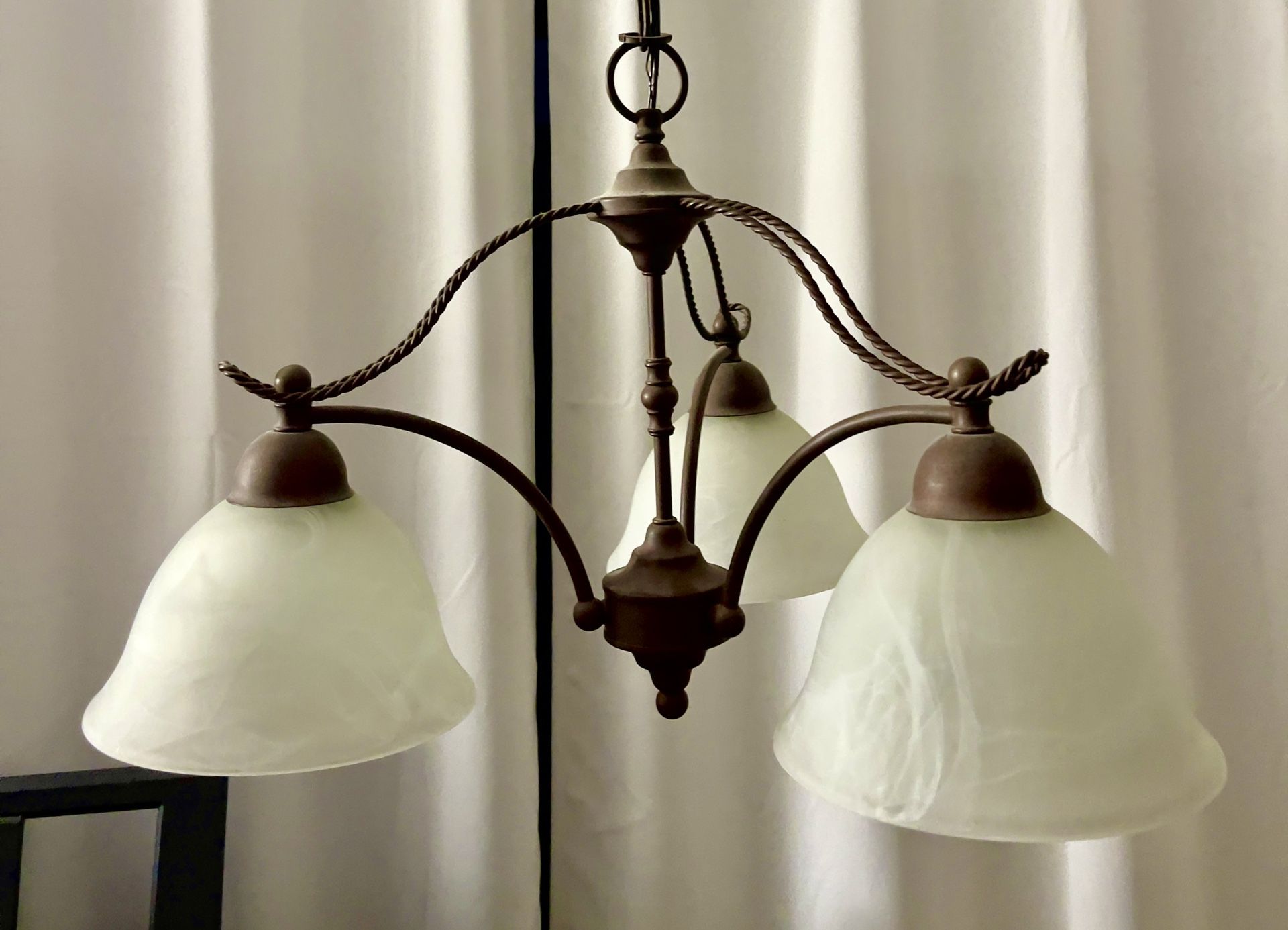 Rustic Stone Finish Rope Accents Chandelier Foyer Progress Lighting White, 3 Light