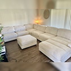7PC Beige corduroy sectional modular sofa set