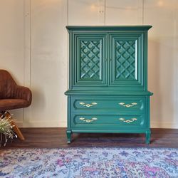 Thomasville Vintage Lattice Accented Chest of Drawers Armoire