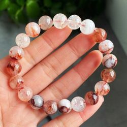AAA Graded 10mm Natural Red Phantom Quartz  Crystal Bracelet Gemstone Healing Chakra Boho Strechy