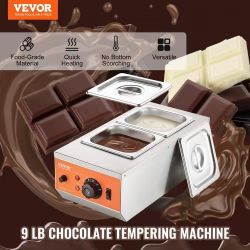 268}Chocolate Tempering Machine, 9 Lbs 2 Tanks Chocolate Melting Pot with TEMP Control 86~185℉, 800W Stainless Steel Electric Commercial Food Warmer F