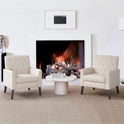 28.5"W Fabric Accent Arm Chair, Linen Color (Set of 2)