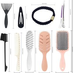 Hair Brush Set 12 Pieces Detangling Brushes and Combs for Styling Women Paddle Brush Vent Brushes 2pcs white hair clips 2pcs black hairpin 2pcs hair t