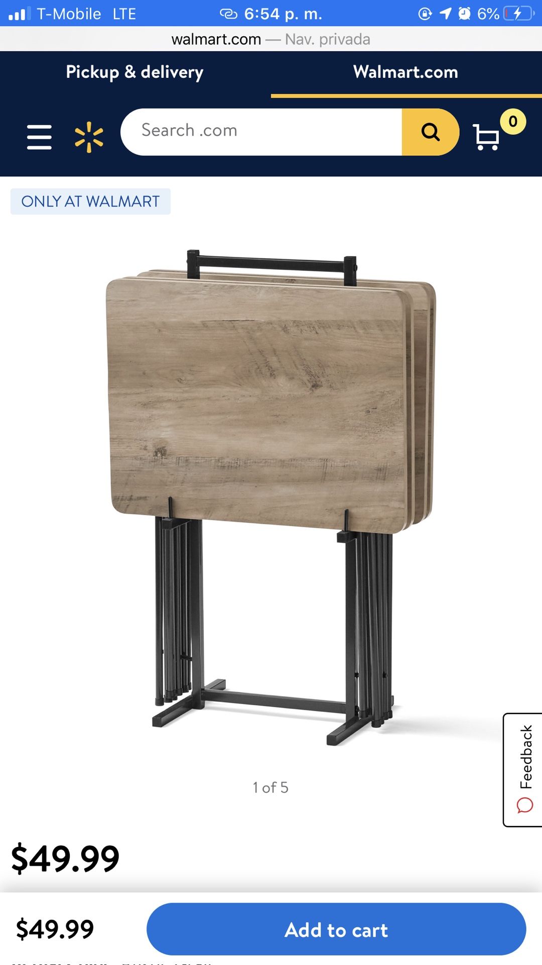 Mainstays 5-Piece Folding Tray Table Set with Stand